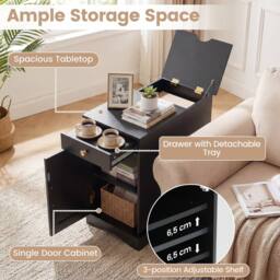 Costway End Table w/ Charging Station Narrow Nightstand Bedside Table w/Drawer in Black - thumbnail 9