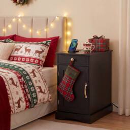Costway End Table w/ Charging Station Narrow Nightstand Bedside Table w/Drawer in Black - thumbnail 8