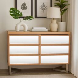 Orsina 6 Drawer Chest With Pine Frame, Mirrored Finish Storage Unit For Bedroom, Contemporary 6 Compartment Chest in Silver