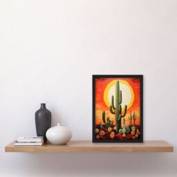 Artery8 Desert Cactus At Noon Artwork Painting White Hot Sun Red Yellow South America La Guajira Art Print Framed Poster Wall Decor - Size: A4 - thumbnail 4