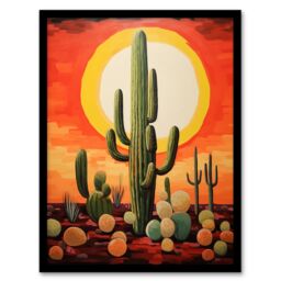 Artery8 Desert Cactus At Noon Artwork Painting White Hot Sun Red Yellow South America La Guajira Art Print Framed Poster Wall Decor - Size: A4 - thumbnail 1
