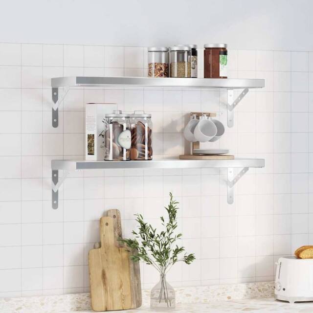 Berkfield Home Wall Shelves 2 pcs 75x23.5 cm Silver Stainless Steel - image 1