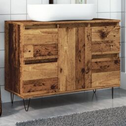Berkfield Home Bathroom Cabinet Old Wood 80x33x60 cm Engineered Wood in Brown - Size: 80 x 33 x 60 cm - thumbnail 1