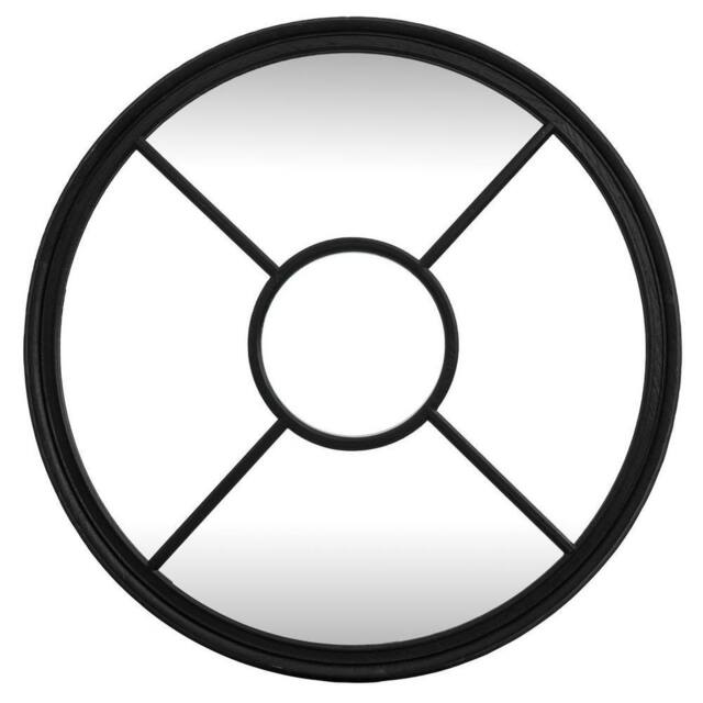 Lemon Pavilion Furniture and Decor Black Wood Round Window Mirror - Glass - L2 x W100 x H100 cm - Black