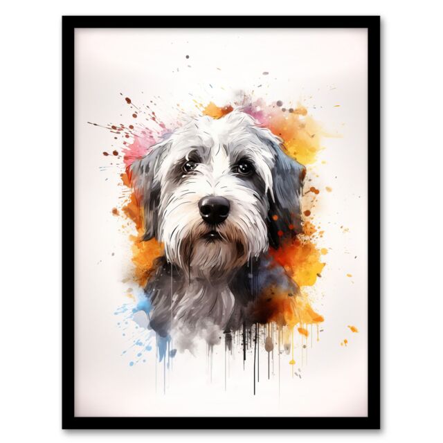 "Artery8 Wall Art Print Old English Sheep Dog Lovers Gift Watercolour Pet Portrait Painting Artwork Art Framed - Size: W12"" x H16""" - image 1