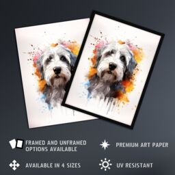 "Artery8 Wall Art Print Old English Sheep Dog Lovers Gift Watercolour Pet Portrait Painting Artwork Art Framed - Size: W12"" x H16""" - thumbnail 2