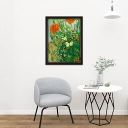 "Artery8 Wall Art Print Vincent Van Gogh Butterflies & Poppies Large Framed Wall Décor Art in Black - Size: W18"" x H24""" - thumbnail 2