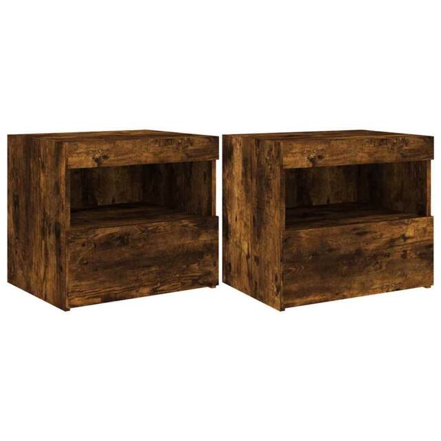 Berkfield Home Bedside Cabinets with LED Lights 2 pcs Smoked Oak 50x40x45 cm in Brown - Size: 50 x 40 x 45 cm - image 1