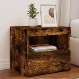 Berkfield Home Bedside Cabinets with LED Lights 2 pcs Smoked Oak 50x40x45 cm in Brown - Size: 50 x 40 x 45 cm - thumbnail 2