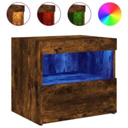 Berkfield Home Bedside Cabinets with LED Lights 2 pcs Smoked Oak 50x40x45 cm in Brown - Size: 50 x 40 x 45 cm - thumbnail 6