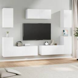 Berkfield Home 7 Piece TV Cabinet Set White Engineered Wood - thumbnail 1