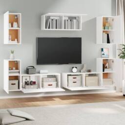 Berkfield Home 7 Piece TV Cabinet Set White Engineered Wood - thumbnail 3