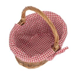 Red Hamper Wicker Small Red Checked Lined Country Oval Shopping Basket in Brown - thumbnail 2