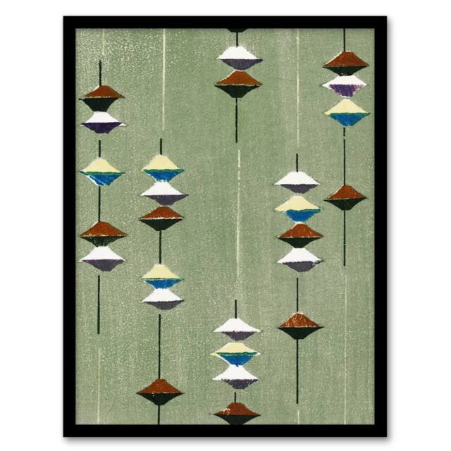 Artery8 Vintage Textile Pattern Japanese Framed Wall Art Print Furuya Korin in Green - Size: A4 - image 1