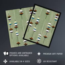 Artery8 Vintage Textile Pattern Japanese Framed Wall Art Print Furuya Korin in Green - Size: A4 - thumbnail 2