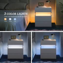 Matteo Modern White Bedside Table with Acrylic RGB LED & 3 Drawers - thumbnail 6