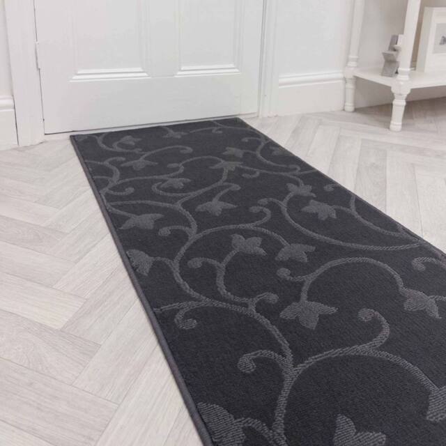runrug Hallway Carpet Runner Rug - Soft & Comfy, 9mm - 'Vines' in Grey - Size: 60 cm x 150 cm - image 1