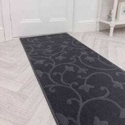 runrug Hallway Carpet Runner Rug - Soft & Comfy, 9mm - 'Vines' in Grey - Size: 60 cm x 150 cm - thumbnail 1