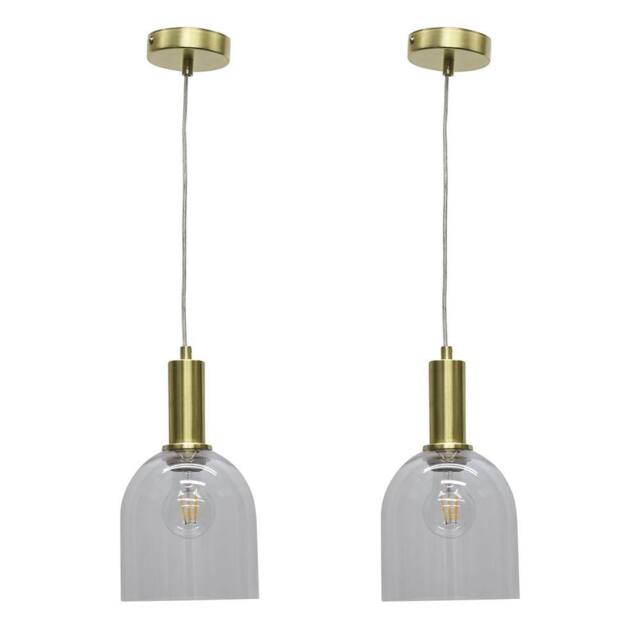 First Choice Lighting Set of 2 Belten - Clear Glass Cloche Satin Brass Deco Pendant Fittings - image 1