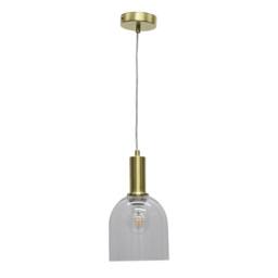 First Choice Lighting Set of 2 Belten - Clear Glass Cloche Satin Brass Deco Pendant Fittings - thumbnail 2
