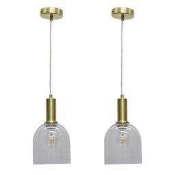 First Choice Lighting Set of 2 Belten - Clear Glass Cloche Satin Brass Deco Pendant Fittings - thumbnail 1