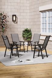 Living and Home 4Pcs Outdoor Foldable Chairs - UV-Resistant & Wipe-Clean Fabric with Ergonomic Rustproof Frame in Black - thumbnail 1