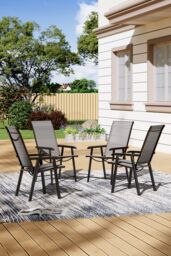 Living and Home 4Pcs Outdoor Foldable Chairs - UV-Resistant & Wipe-Clean Fabric with Ergonomic Rustproof Frame in Black - thumbnail 2