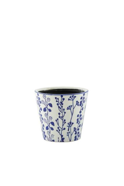KDMD Hortus White & Blue Perth Floral Pot 12cm H x 13cm Dia - image 1