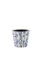 KDMD Hortus White & Blue Perth Floral Pot 12cm H x 13cm Dia - thumbnail 2