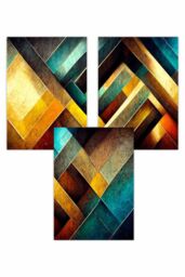 ARTZE Set of 3 Abstract Multi Yellow Blue Distressed Mosaic Art Posters - Size: W50 cm x H70 cm - thumbnail 1