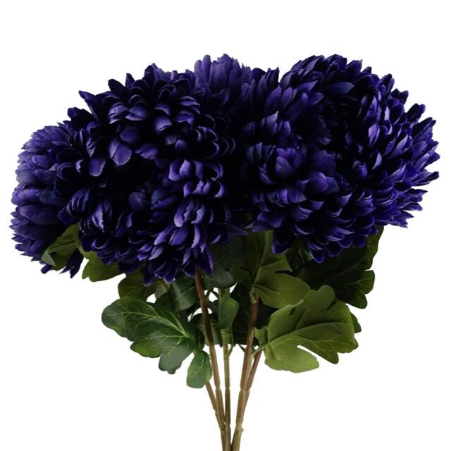 Pegdev Pack of 6 Purple Reflex Chrysanthemums 75cm Silk Flowers - image 1