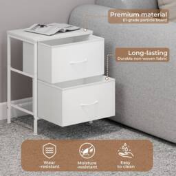 Levede Bedside Table 2 Fabric Drawer Nightstand Shelf Storage Cabinet in White - thumbnail 6