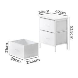 Levede Bedside Table 2 Fabric Drawer Nightstand Shelf Storage Cabinet in White - thumbnail 2