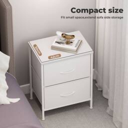 Levede Bedside Table 2 Fabric Drawer Nightstand Shelf Storage Cabinet in White - thumbnail 3