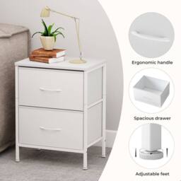 Levede Bedside Table 2 Fabric Drawer Nightstand Shelf Storage Cabinet in White - thumbnail 5