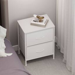 Levede Bedside Table 2 Fabric Drawer Nightstand Shelf Storage Cabinet in White - thumbnail 1