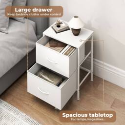 Levede Bedside Table 2 Fabric Drawer Nightstand Shelf Storage Cabinet in White - thumbnail 4