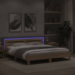Berkfield Home Bed Frame with LED without Mattress Sonoma Oak 160x200 cm in Brown - thumbnail 4