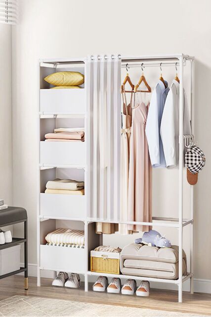 H&O Direct Freestanding Portable Metal Clothes Closet Bedroom Cabinet in White - image 1