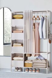 H&O Direct Freestanding Portable Metal Clothes Closet Bedroom Cabinet in White - thumbnail 2