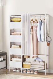 H&O Direct Freestanding Portable Metal Clothes Closet Bedroom Cabinet in White