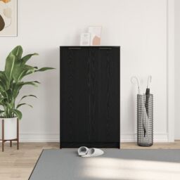 Berkfield Home Shoe Cabinet in Black Oak - 59 x 35 x 100 cm - Made from Engineered Wood - thumbnail 4
