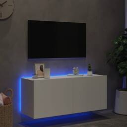 Berkfield Home TV Wall Cabinet with LED Lights White 100x35x41 cm - Size: 100 x 35 x 41 cm - thumbnail 4
