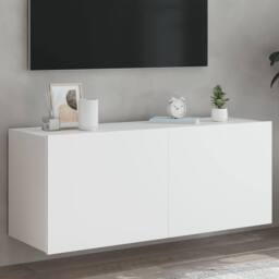Berkfield Home TV Wall Cabinet with LED Lights White 100x35x41 cm - Size: 100 x 35 x 41 cm - thumbnail 2