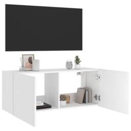 Berkfield Home TV Wall Cabinet with LED Lights White 100x35x41 cm - Size: 100 x 35 x 41 cm - thumbnail 7