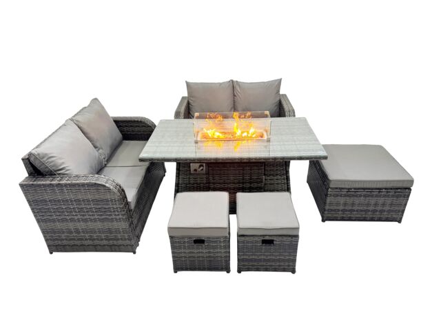 Fimous 7-seater Rattan Garden Furniture Dining Set with 3 Stools in Dark Grey - image 1