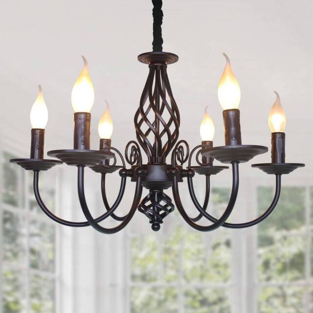 NIVOR 6 Lights Rustic Chandelier Adjustable Candle Vintage Pendant Light in Black - image 1