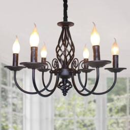 NIVOR 6 Lights Rustic Chandelier Adjustable Candle Vintage Pendant Light in Black - thumbnail 1