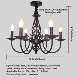 NIVOR 6 Lights Rustic Chandelier Adjustable Candle Vintage Pendant Light in Black - thumbnail 2