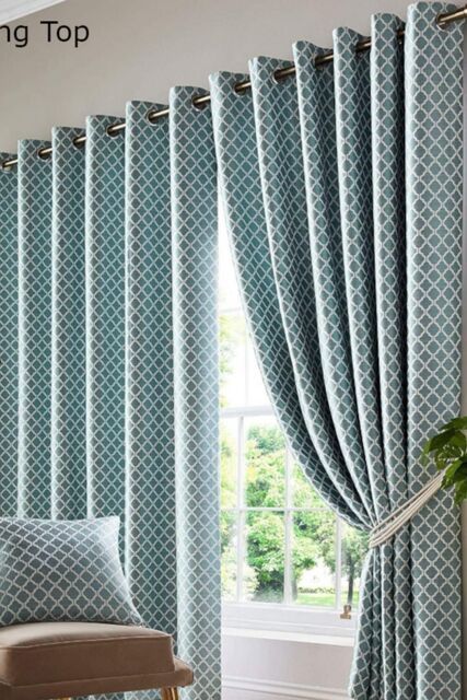 Alan Symonds Cotswold Fully Lined Ready Made Ring Top Eyelet Curtains in Teal - Size: 117 cm width x 137 cm drop